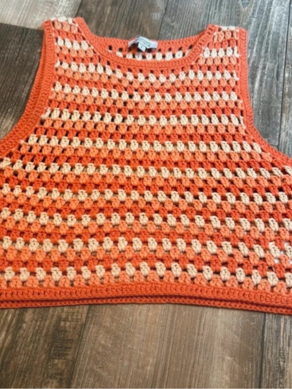 Beginning Boutique Orange & Cream Crochet Crop Top